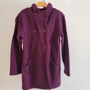 Tinu & Stu Vintage Boiled Hand Dyed Wool Double Breasted Elegant Plum Pea Coat S